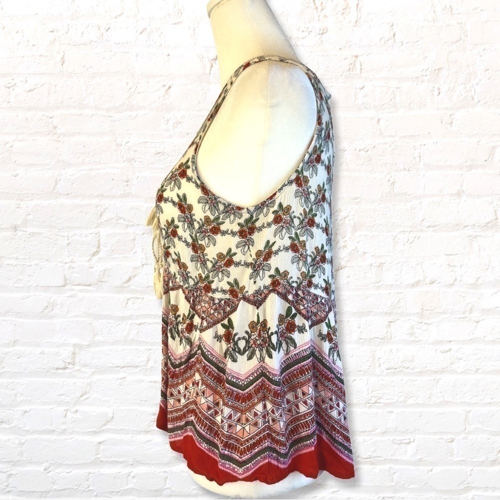 Patrons of Peace Foral Double Boho Babydoll Tank Top Size Small - Picture 2 of 7